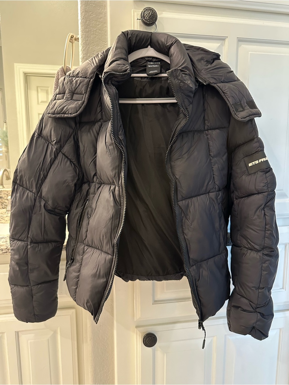 Iets Frans Black Quilted Puffer Jacket with Zip Pockets